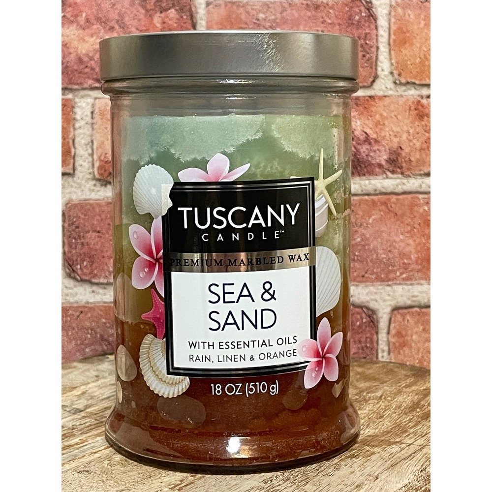 Tuscany Candle Sea & Sand 18 oz Marbled Wax 2-Wick Jar Candle Rain Linen Orange